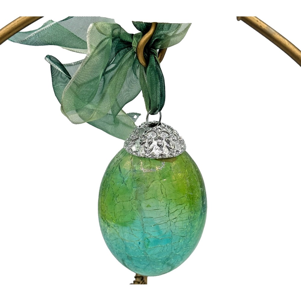 Vintage Spring Easter Crackle Glass Heavy Ornaments- Set of 6 Kugel Style Eggs - Picture 8 of 13